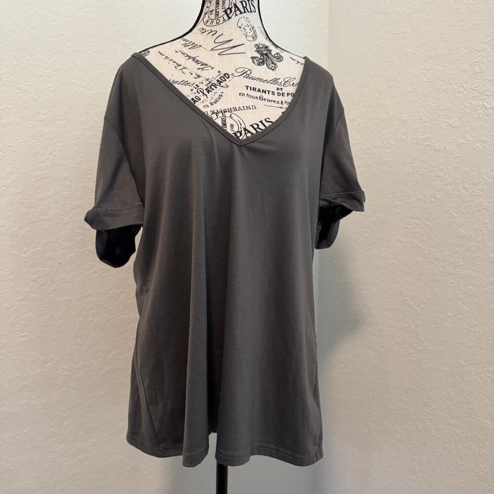 Beyove XXL Gray Deep V Neck Loose Fit T Shirt Plus Size Summer Top Casual Tee